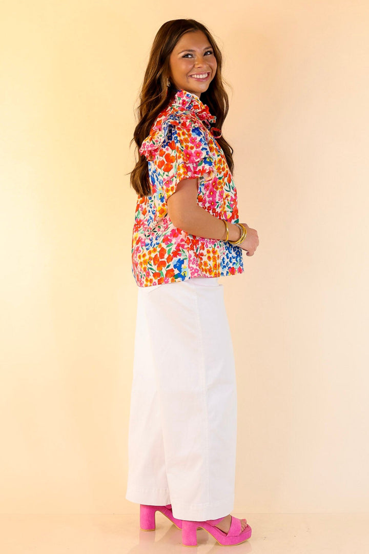 BuddyLove | Shauna Ruffle Shoulder Top in Berry Blue