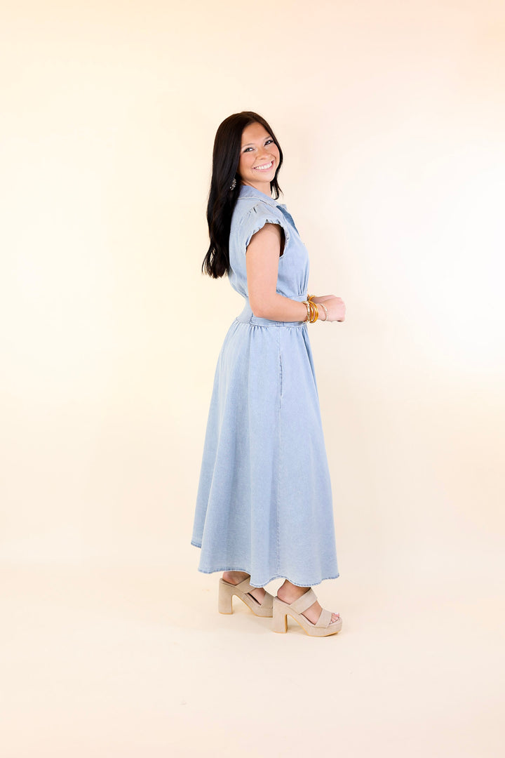 Timeless Threads Midi Maxi Dress with Smocked Bodice in Light Wash