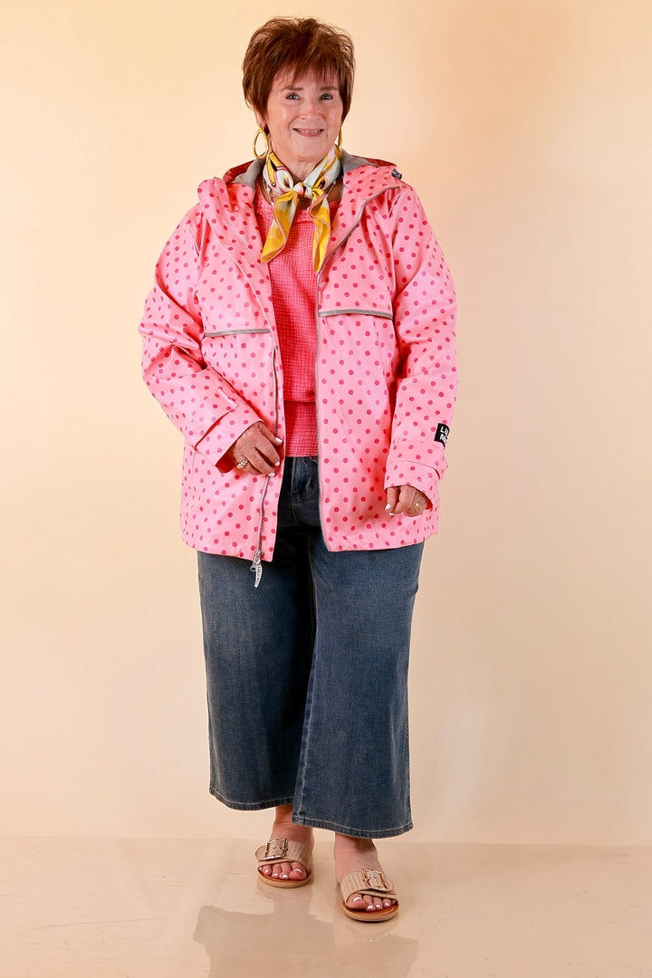 Lulu Mac | Chic Forecast Polka Dot Hooded Rain Jacket in Pink