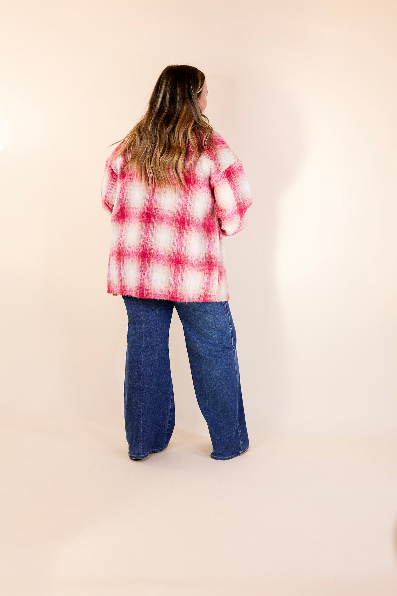 Mountain Retreat Plaid Fleece Jacket with Corduroy Trim in Pink