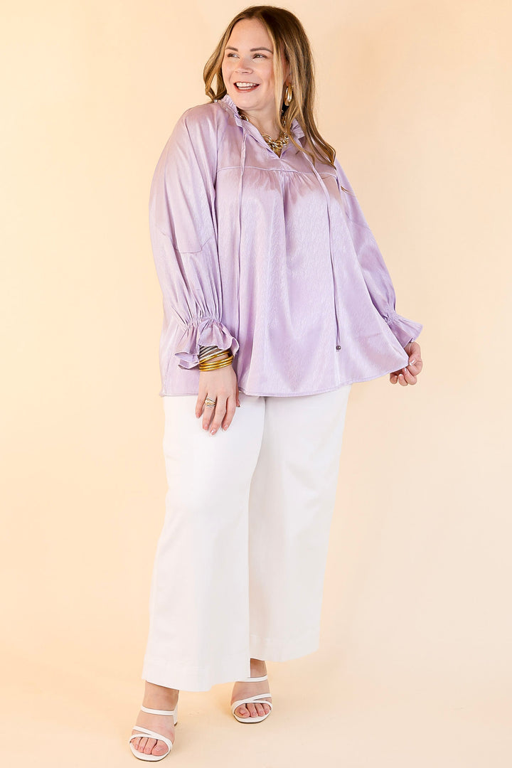 Sunset Situation Front Tie Keyhole Blouse in Lavender Purple