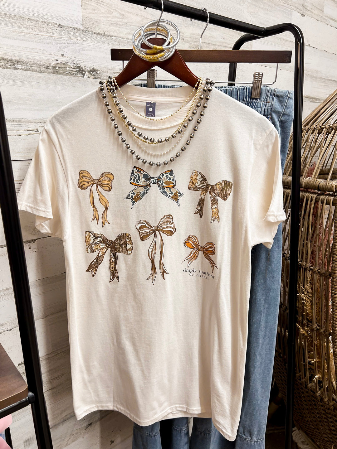 Simply Southern | Southern Charm Camouflage Bow Short Sleeve Graphic T-Shirt in Cream