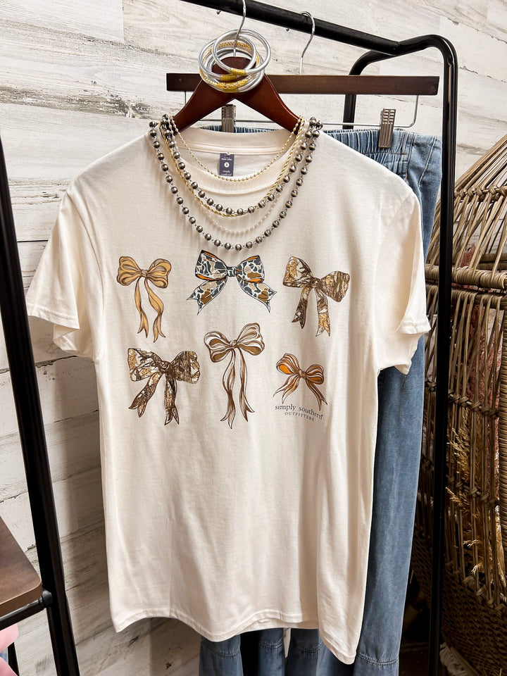 Simply Southern | Southern Charm Camouflage Bow Short Sleeve Graphic T-Shirt in Cream