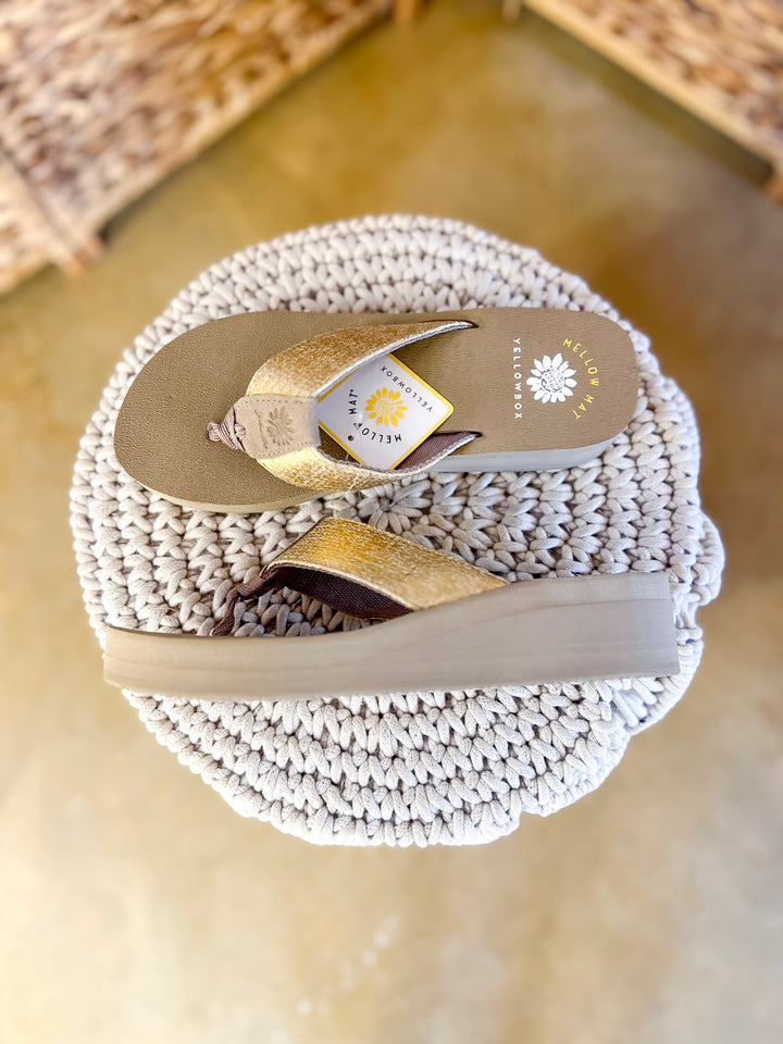 Yellow Box | Layla Platform Comfort Flip Flops in Gold