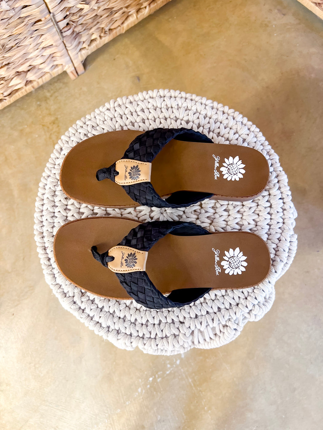Yellow Box | Irving Woven Comfort Flip Flops in Black