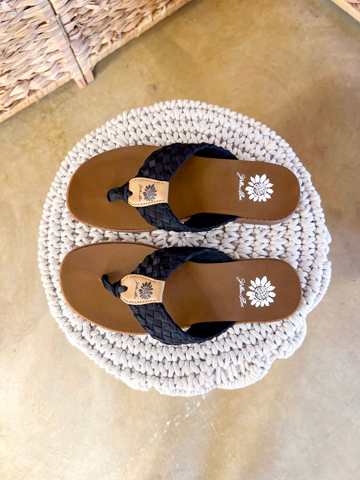 Yellow Box | Irving Woven Comfort Flip Flops in Black