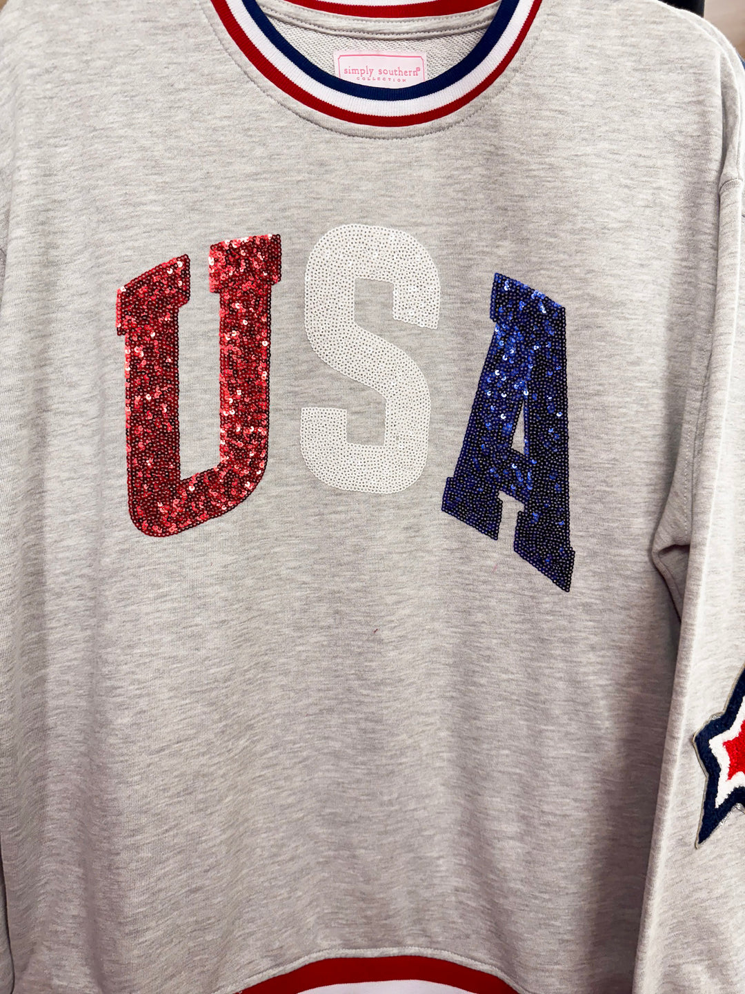 Simply Southern | All-American Sparkle USA Crew Neck Graphic Sweatshirt in Gray
