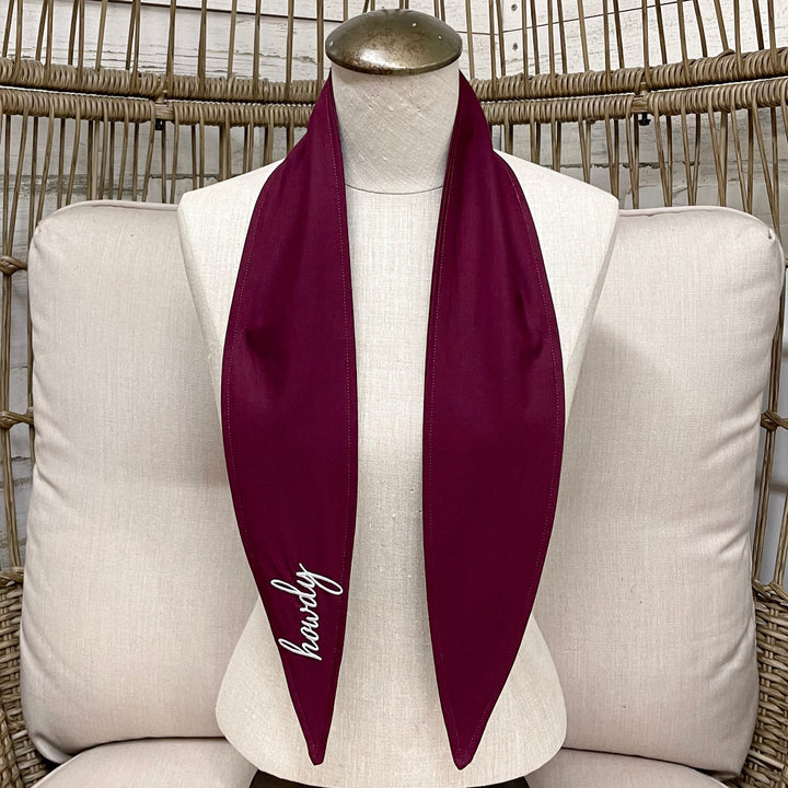 Howdy Embroidered Ascot Scarf in Maroon