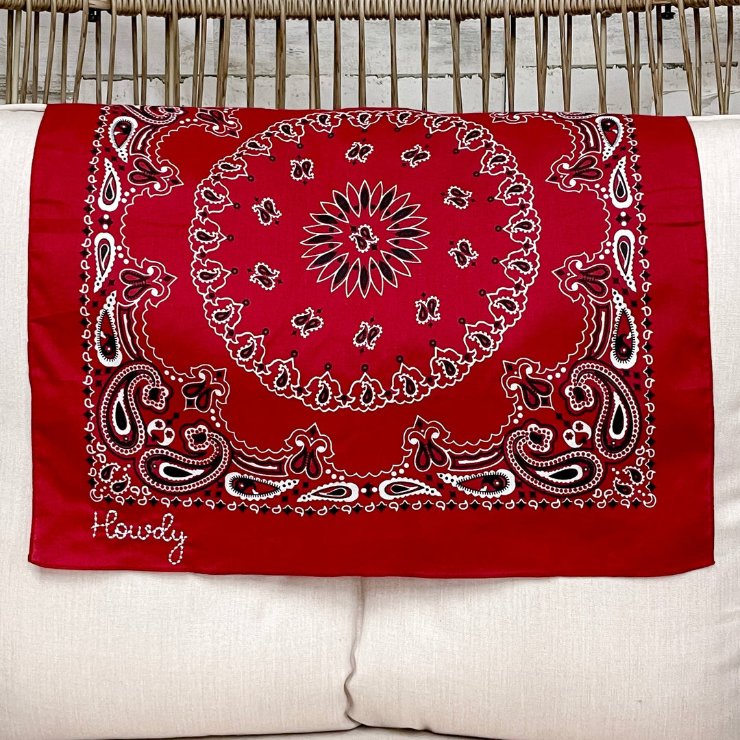 Howdy Embroidered Bandana in Maroon
