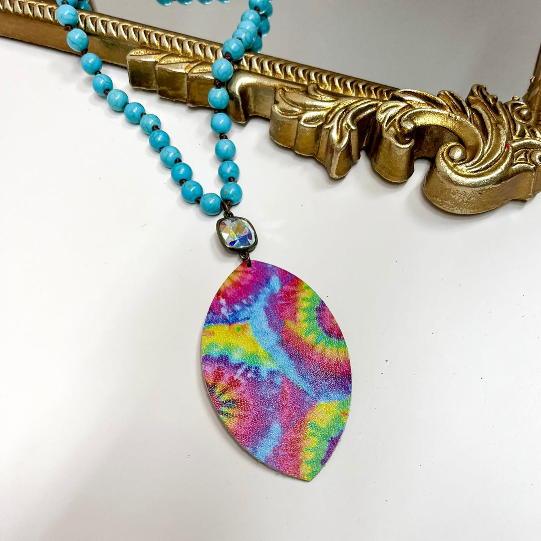 Pink Panache Turquoise Beaded Tie Dye Necklace with AB Cushion