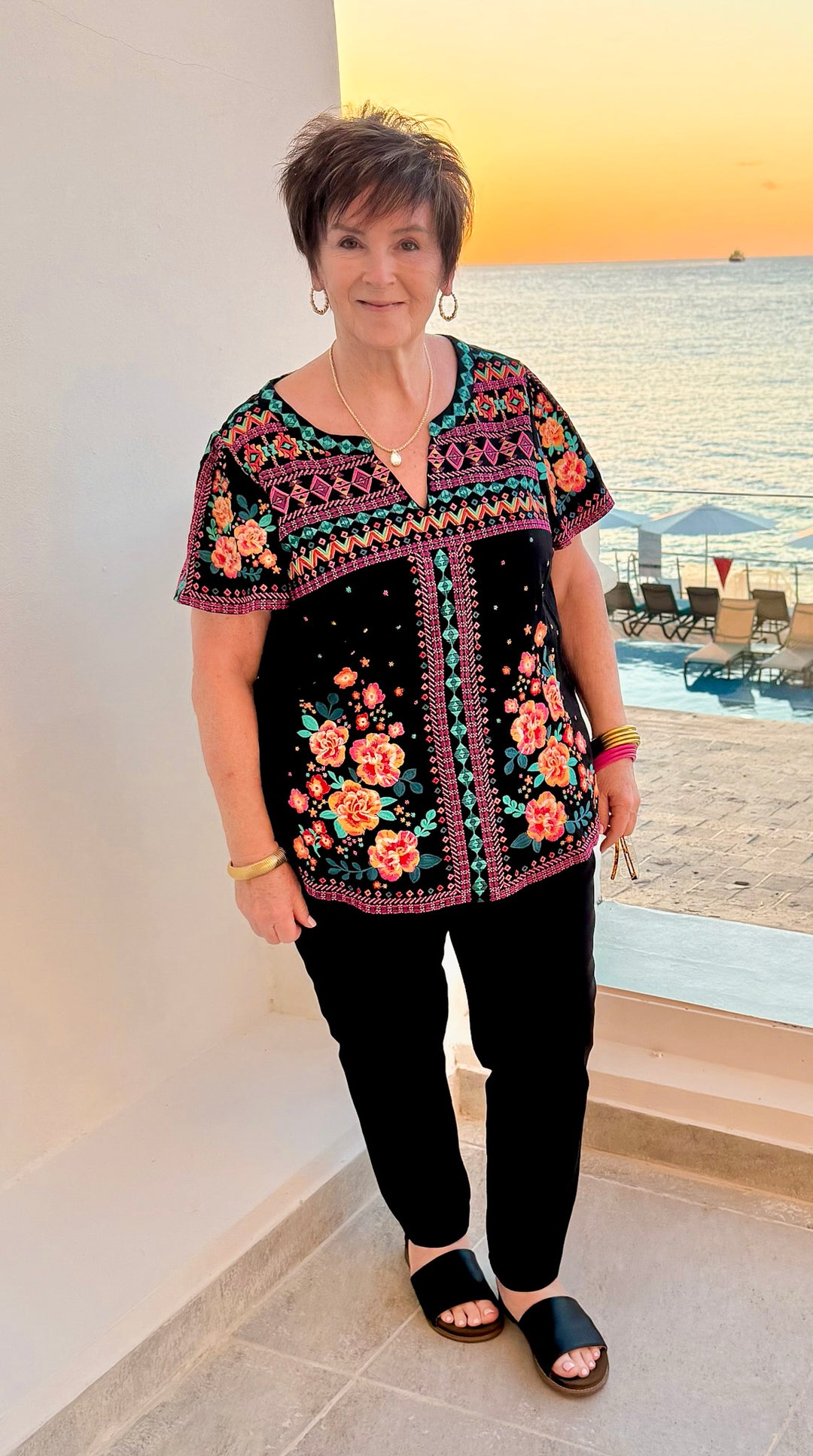 On The Blog Notched Neck Embroidered Top in Black