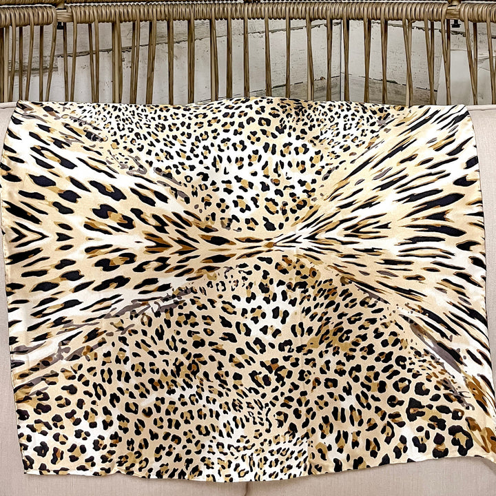 Mini Leopard Charmeuse Silk Wild Rag in Tan