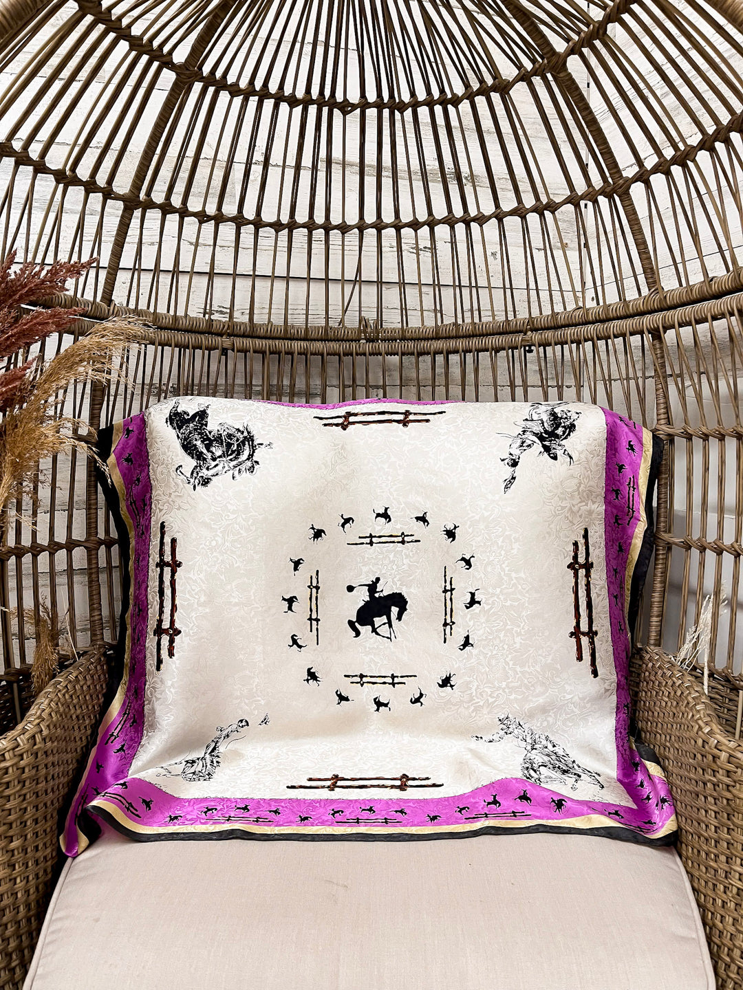 Wyoming Traders | LTD Edition | Fences Print Silk Wild Rag Scarf in Ivory