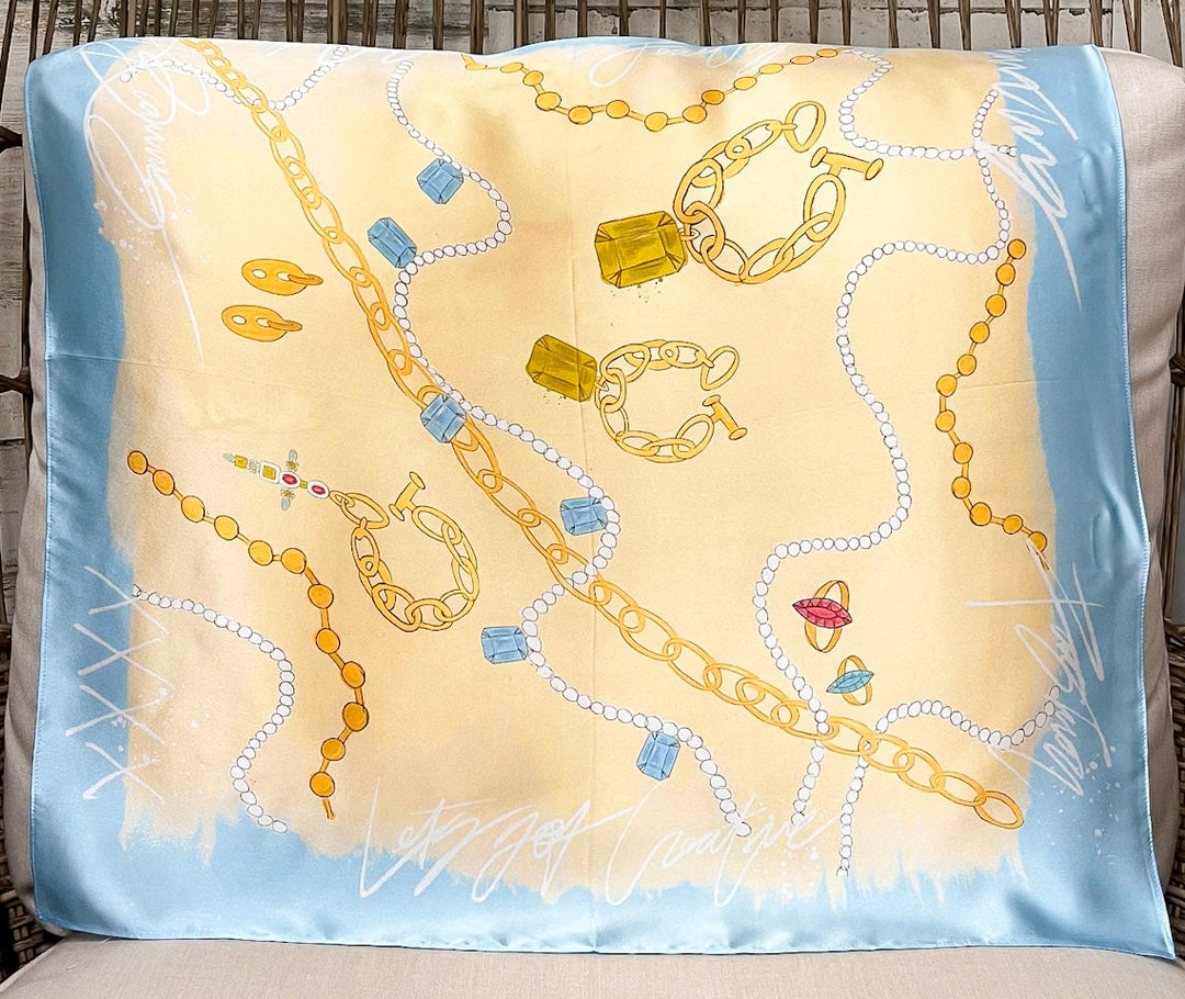 KB's Canvas | Le Jewel Jewelry Print Scarf in Yellow and Blue