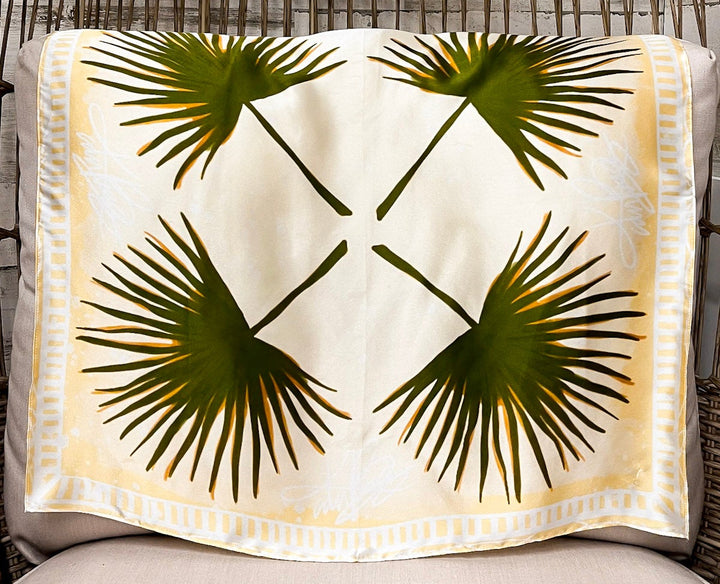 KB's Canvas | Palmè Floral Palm Leaf Print Scarf in Cream and Green