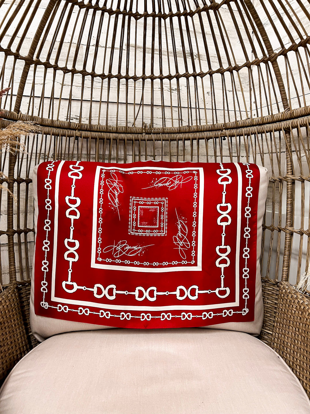 KB's Canvas | In Good Reins Horse Bit Print Scarf in Maroon and White