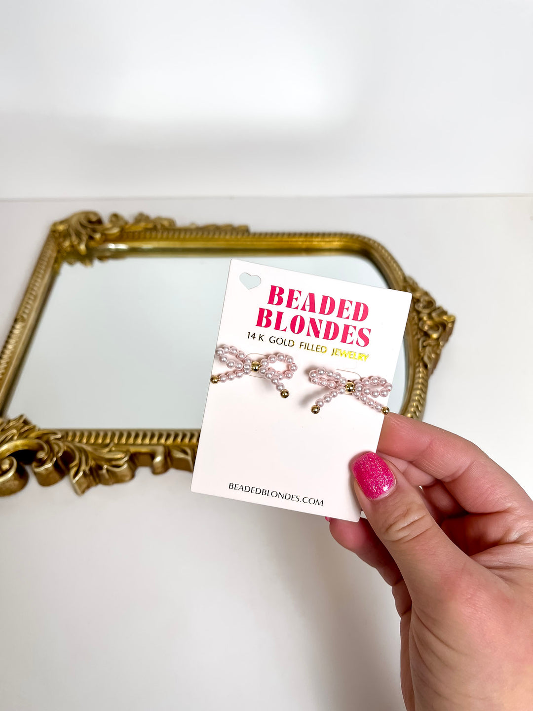 Beaded Blondes | Pink Pearl Beaded Bow Earrings