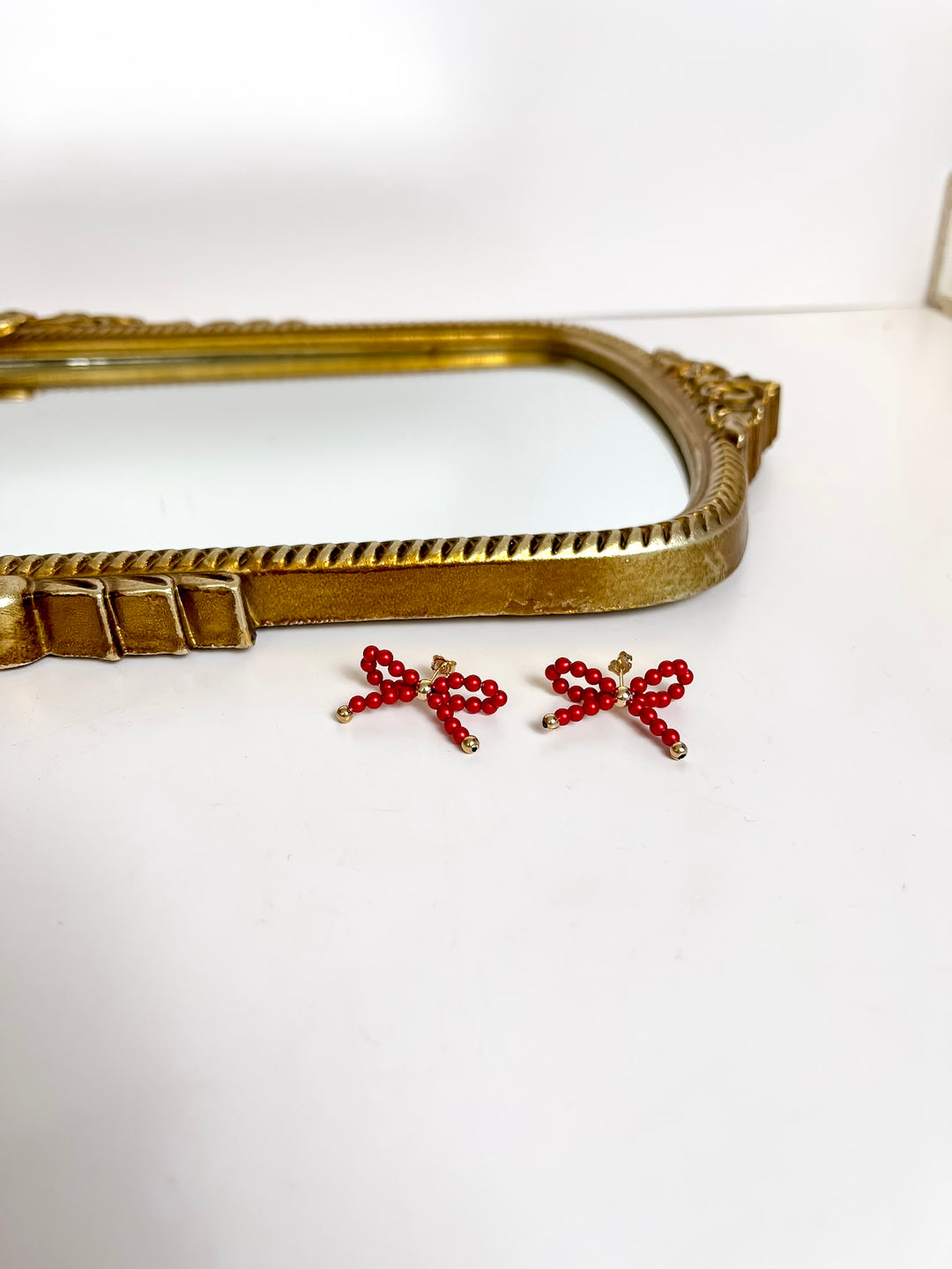 Beaded Blondes | Red Pearl Beaded Bow Earrings