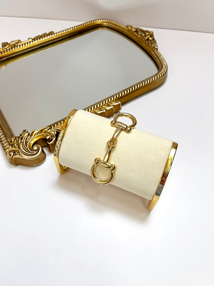 Bridle and Brass Snaffle Bit Scarf Slide Charm Accessory in Gold Tone