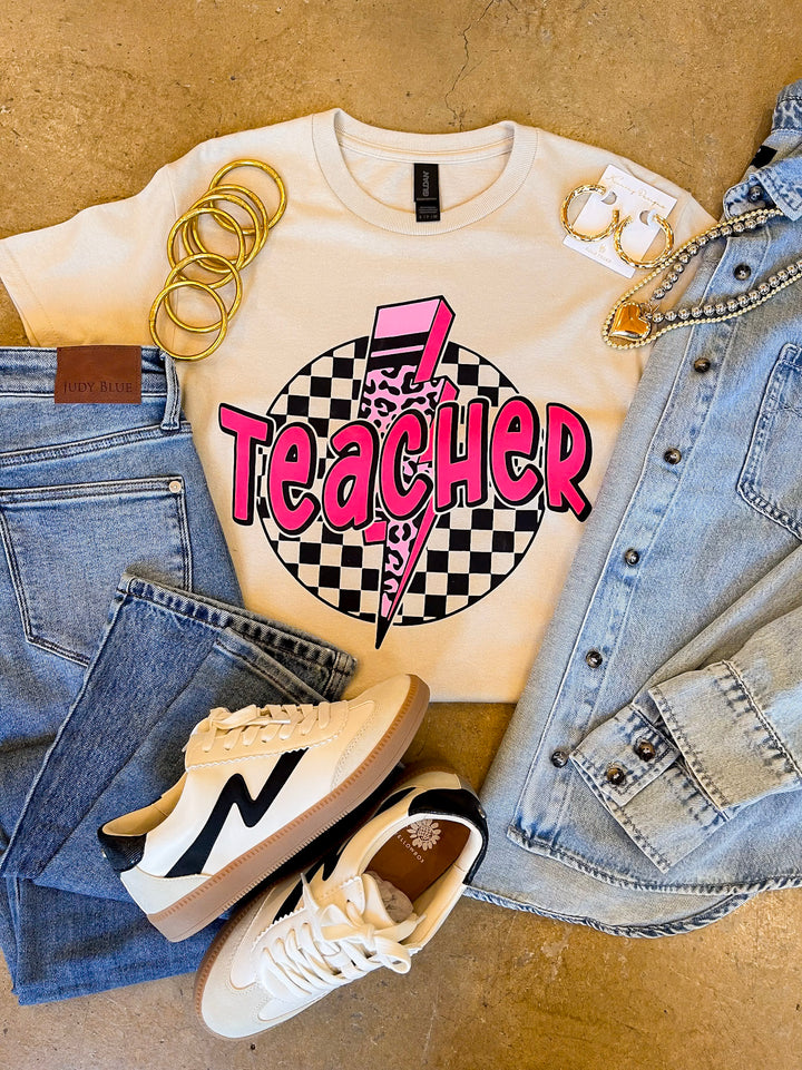 Grade with Style Teacher Short Sleeve Graphic Tee in Beige