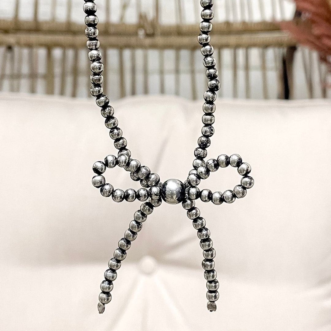 Tied with Charm Silver Beaded Bow Bracelet