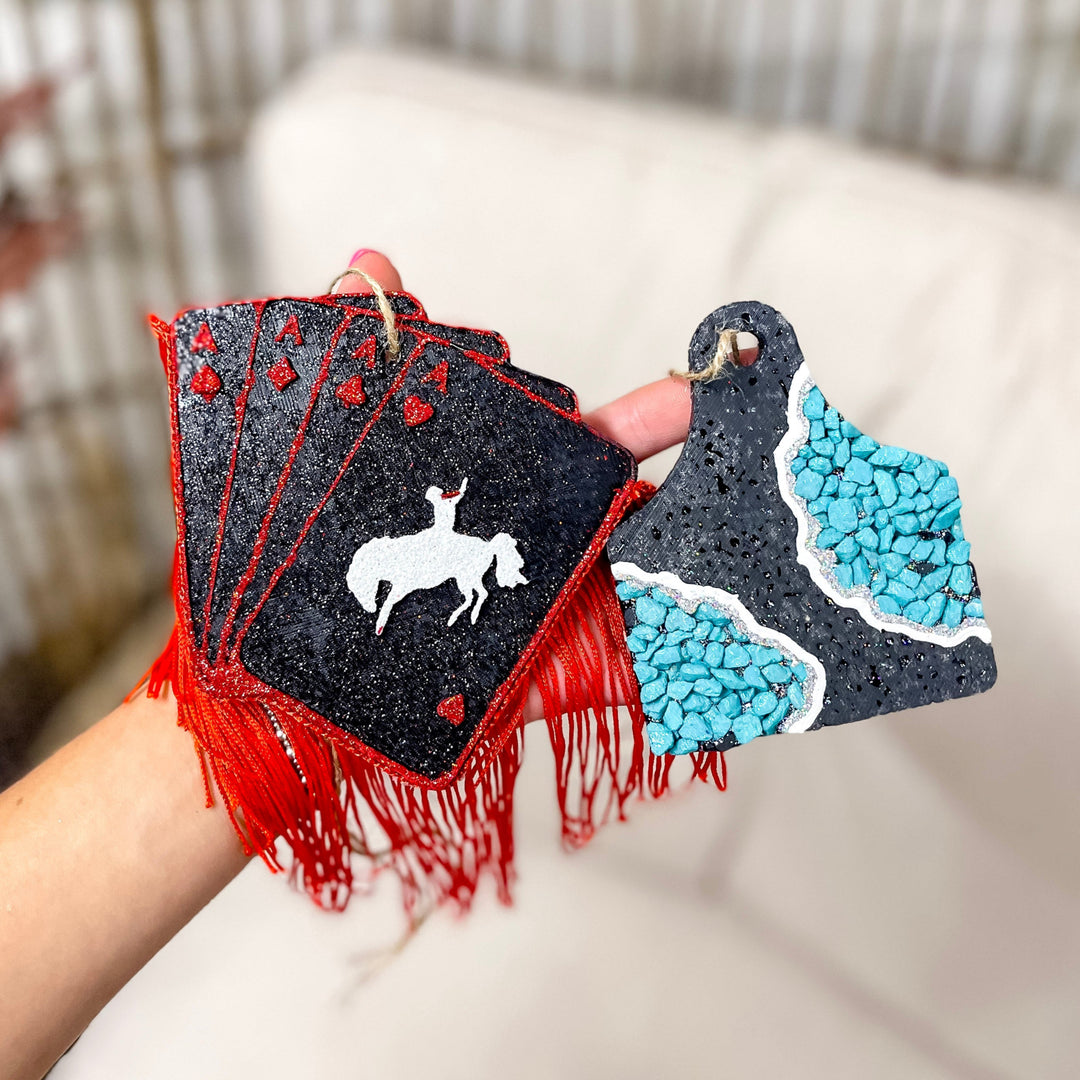Cowboy’s Bluff Playing Card Freshie with Red Fringe in Various Scents