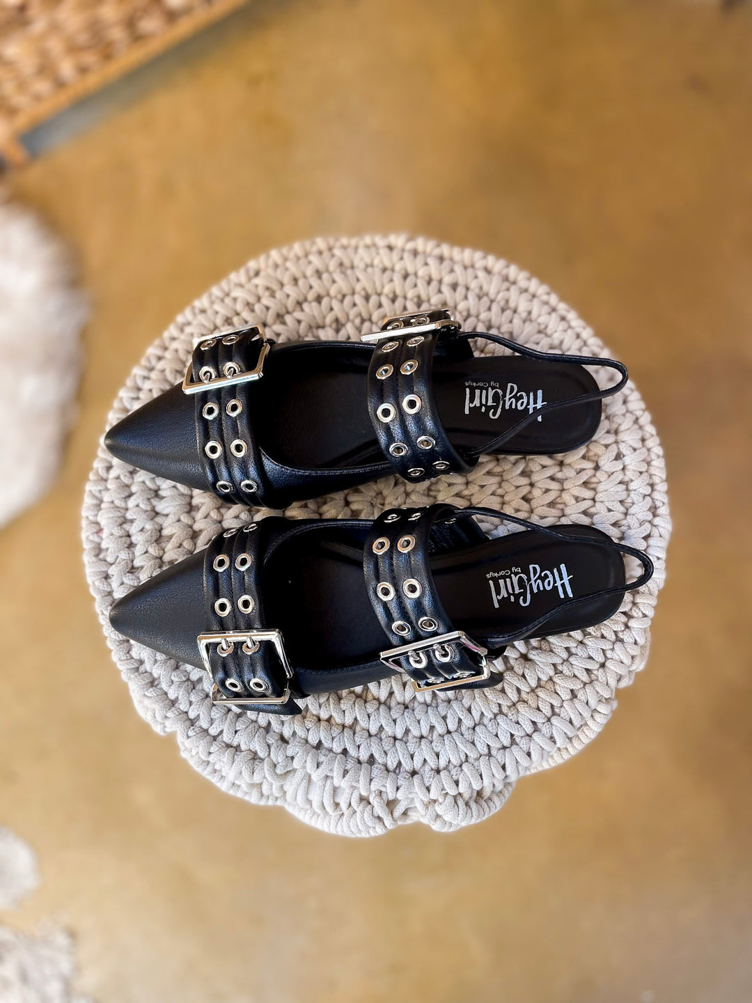 Corky's | On the Prowl Pointed Toe Buckle Slingback Mule Flat Sandal in Black