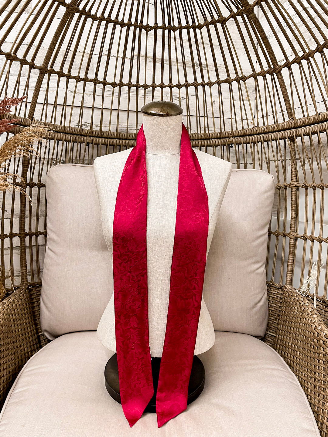 Wyoming Traders | Jacquard Print Silk Twilly Scarf in Red