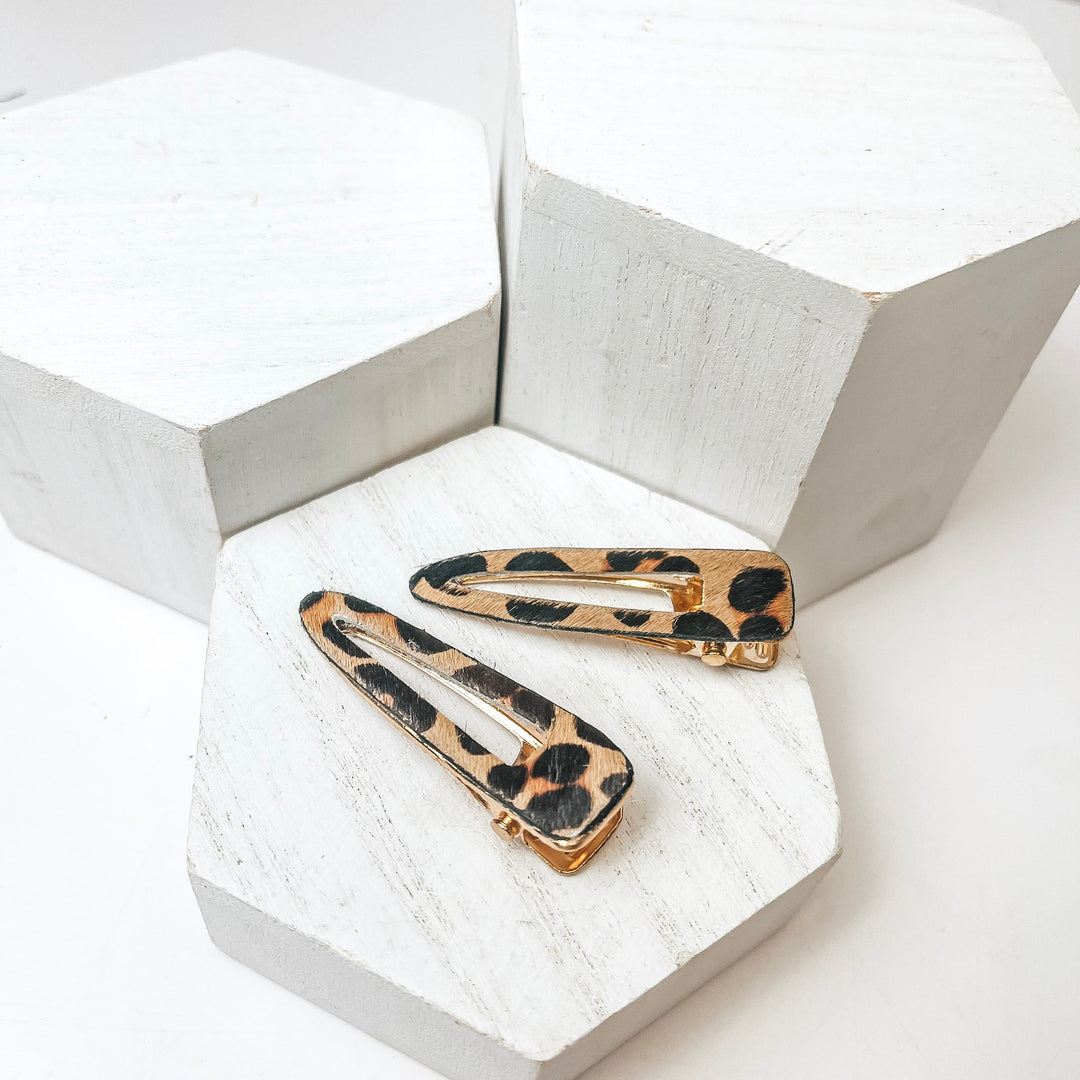 Triangular Hair Clip Pair in Cheetah Print - Giddy Up Glamour Boutique