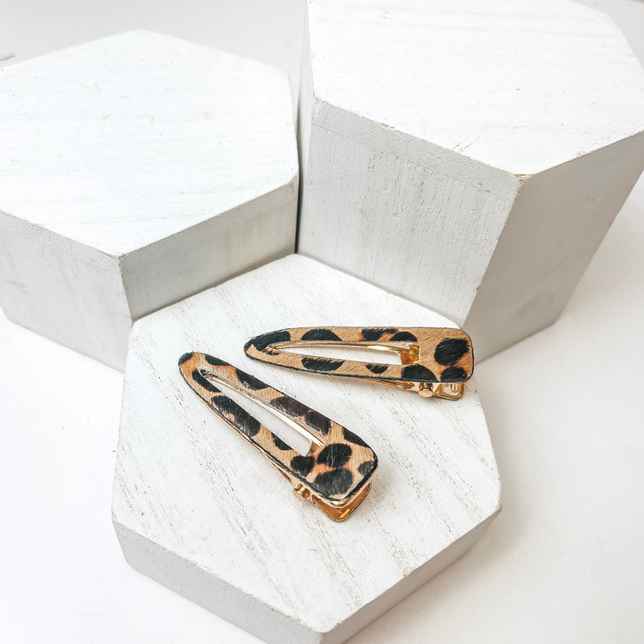 Triangular Hair Clip Pair in Cheetah Print - Giddy Up Glamour Boutique