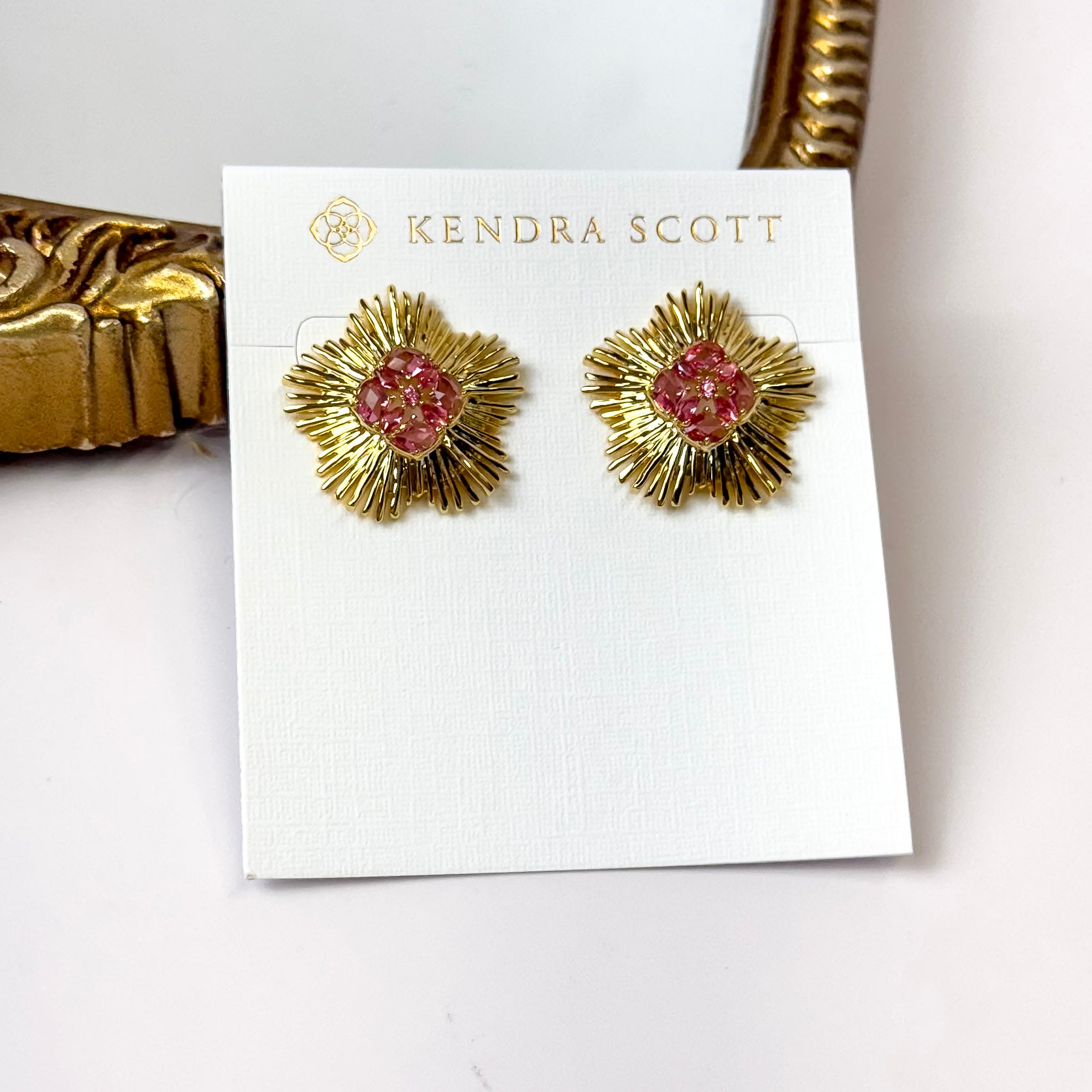 Kendra Scott | Dira Gold Crystal Statement Stud Earrings in Pink Mix - Giddy Up Glamour Boutique