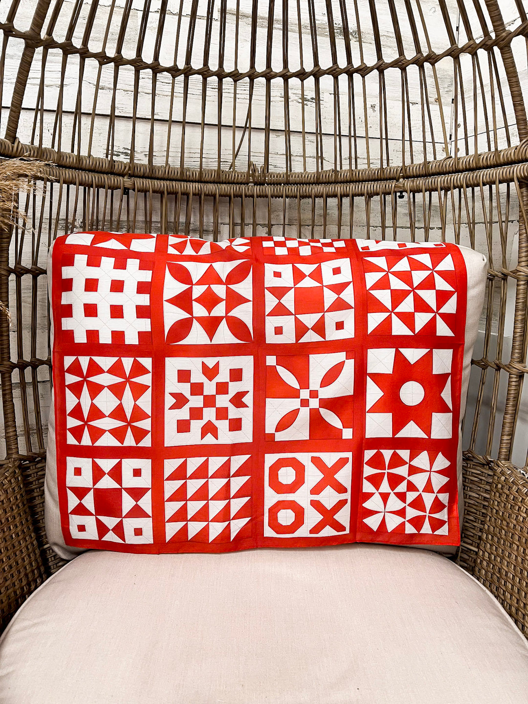 XOXO Art & Co | Red & White Quilted Print Shorty Wild Rag Scarf in Red and White