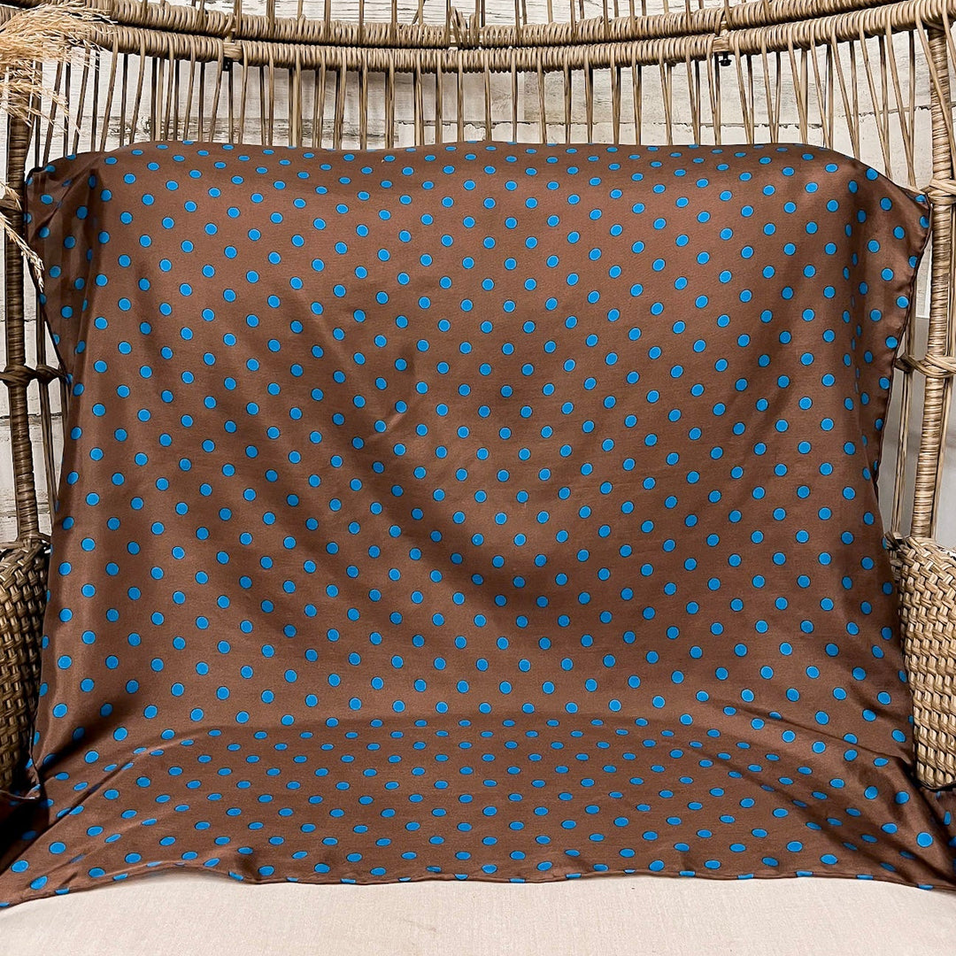 Wyoming Traders | Cowboy Polka Dot Silk Wild Rag Scarf in Mocha Brown and Turquoise