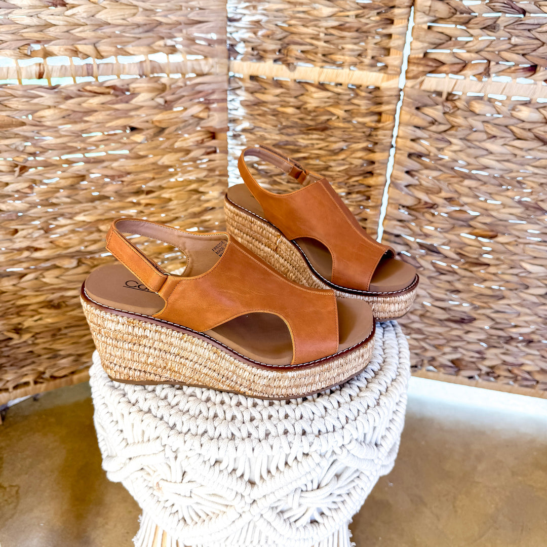 Corky's | Freddie Wedge Sandal with Velcro Strap in Cognac Smooth