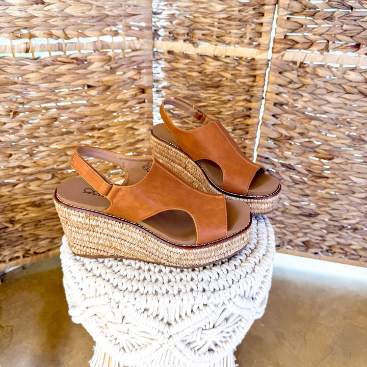 Corky's | Freddie Wedge Sandal with Velcro Strap in Cognac Smooth