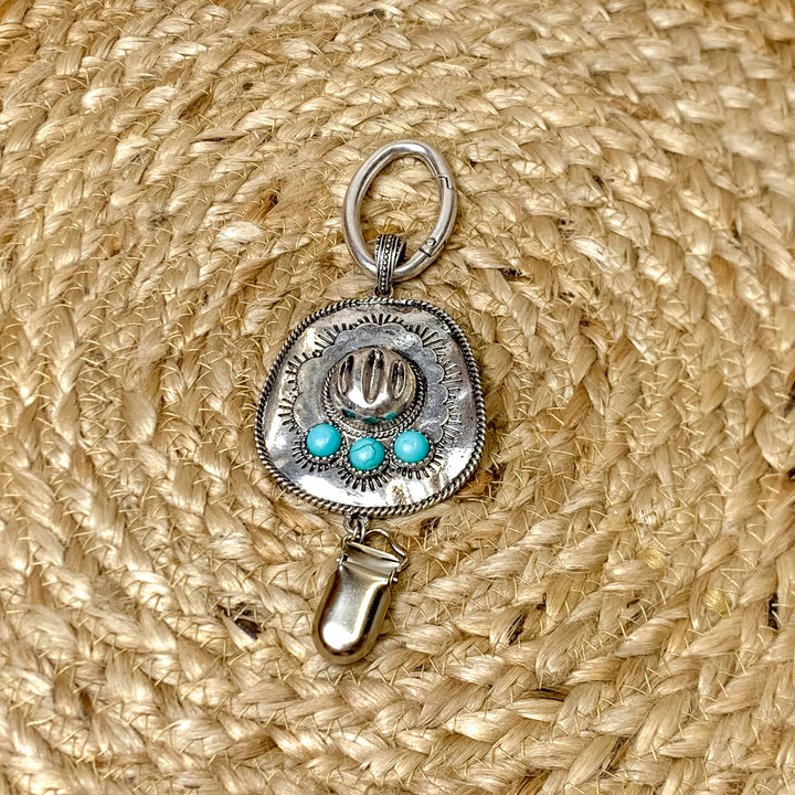 Silver Cowboy Hat with Faux Turquoise Accents Hat Clip - Giddy Up Glamour Boutique