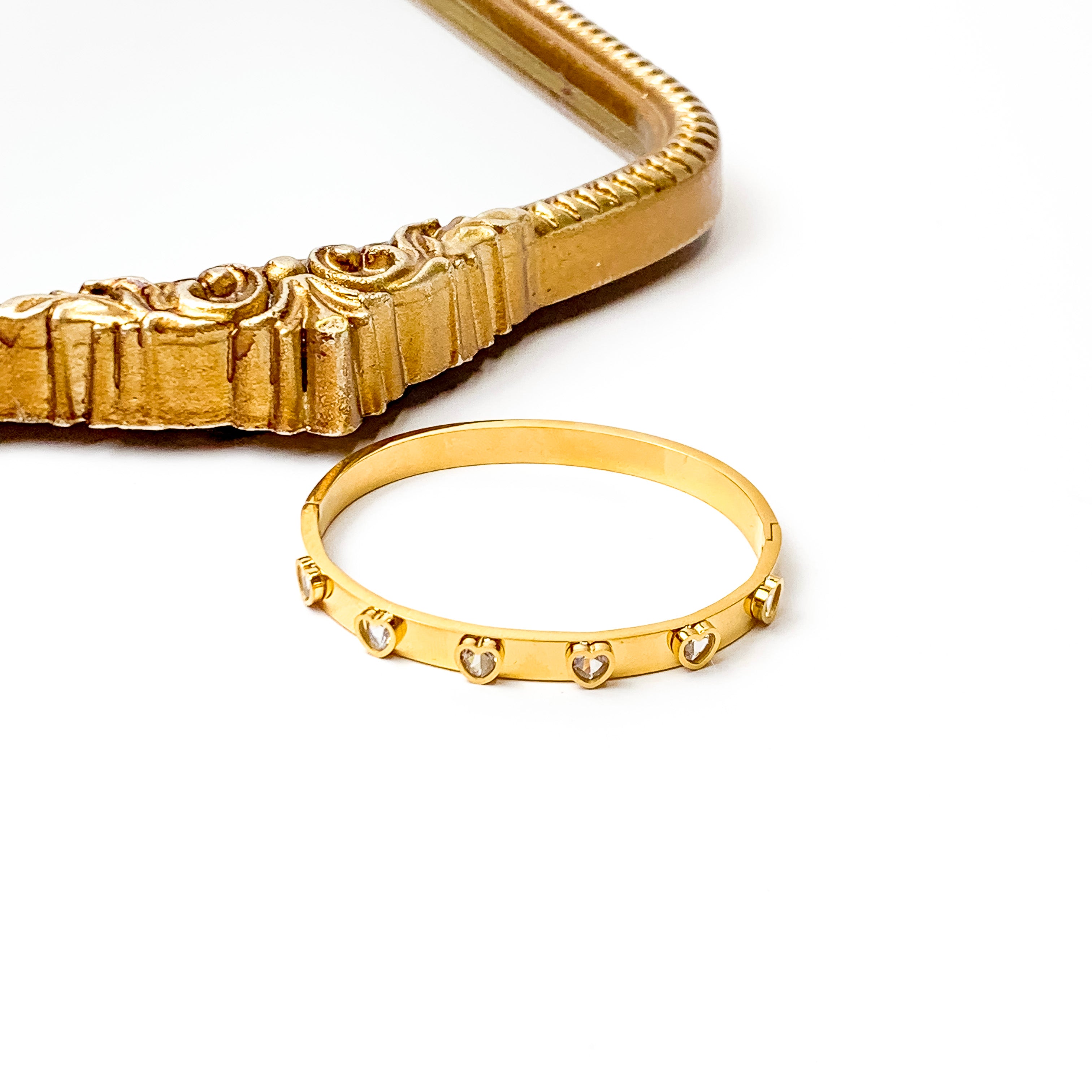Bracha | Amar Gold Tone Bangle Bracelet in Crystal - Giddy Up Glamour Boutique
