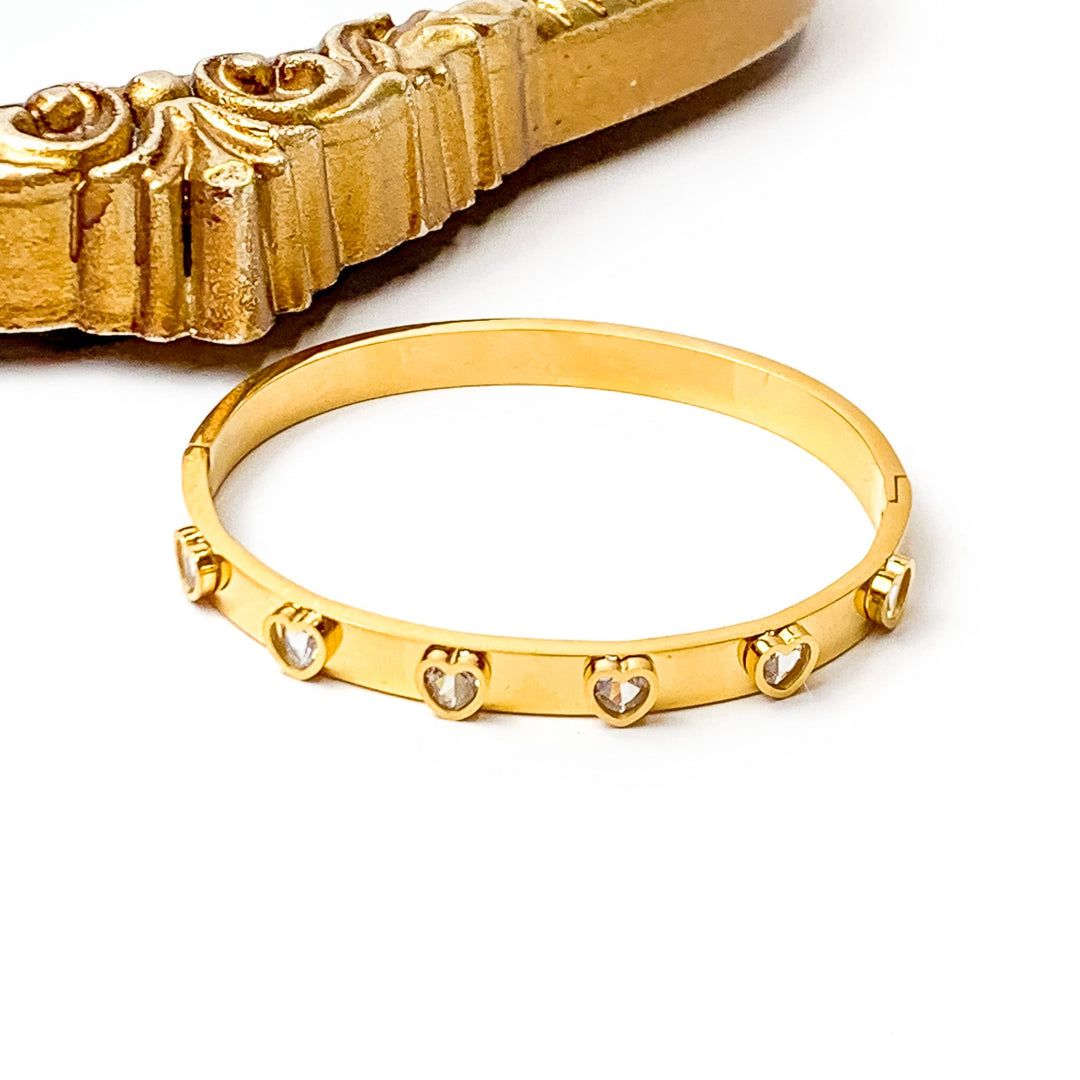 Bracha | Amar Gold Tone Bangle Bracelet in Crystal - Giddy Up Glamour Boutique