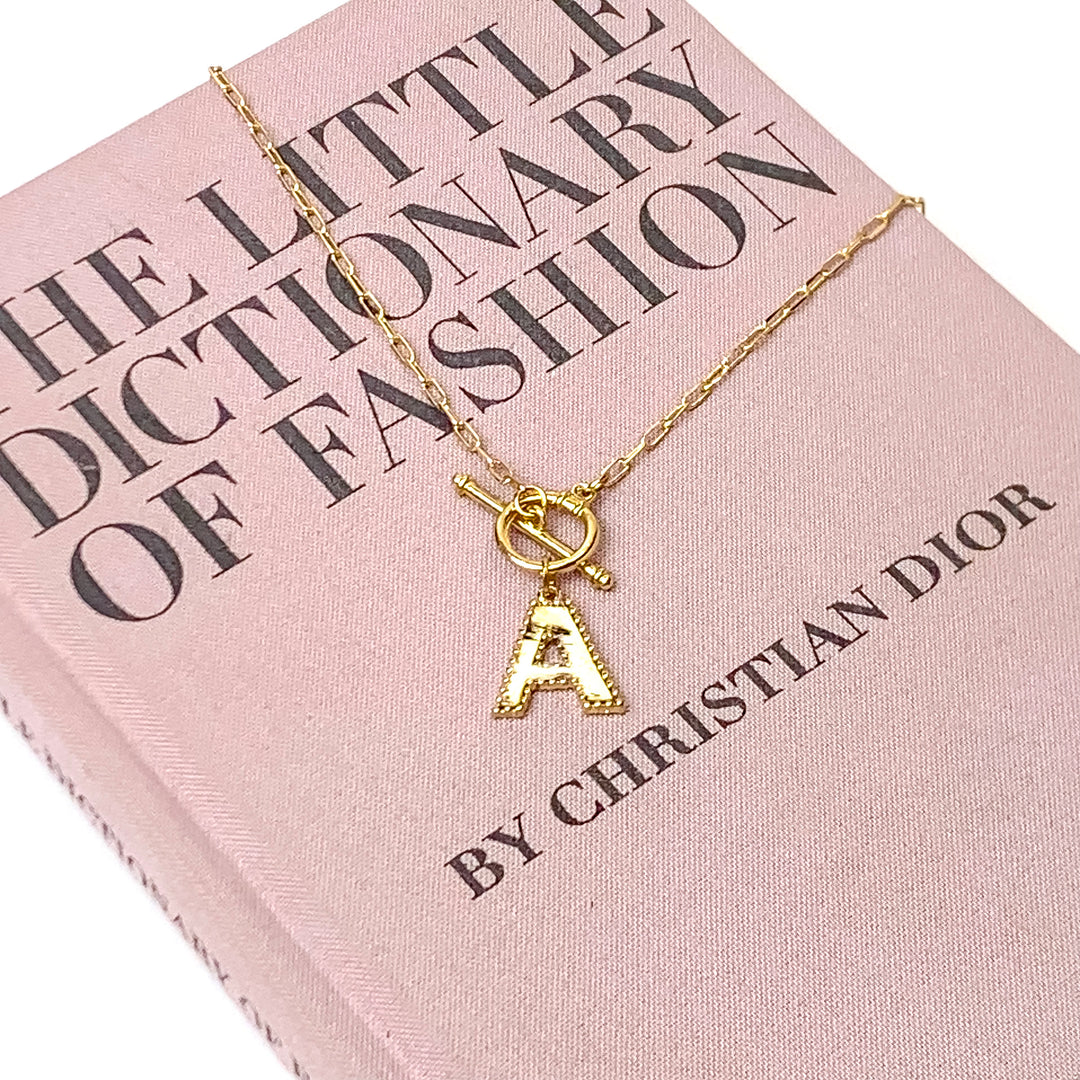 Hair on Hide Gold Tone Front Toggle Initial Necklace - Giddy Up Glamour Boutique