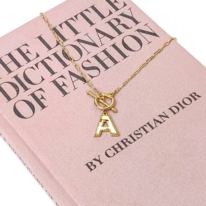 Hair on Hide Gold Tone Front Toggle Initial Necklace - Giddy Up Glamour Boutique