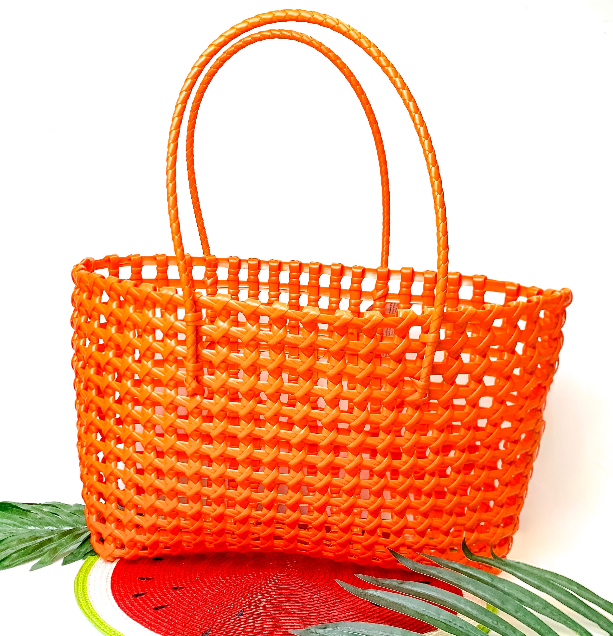 Beachy Brights Basket Tote Bag in Orange - Giddy Up Glamour Boutique