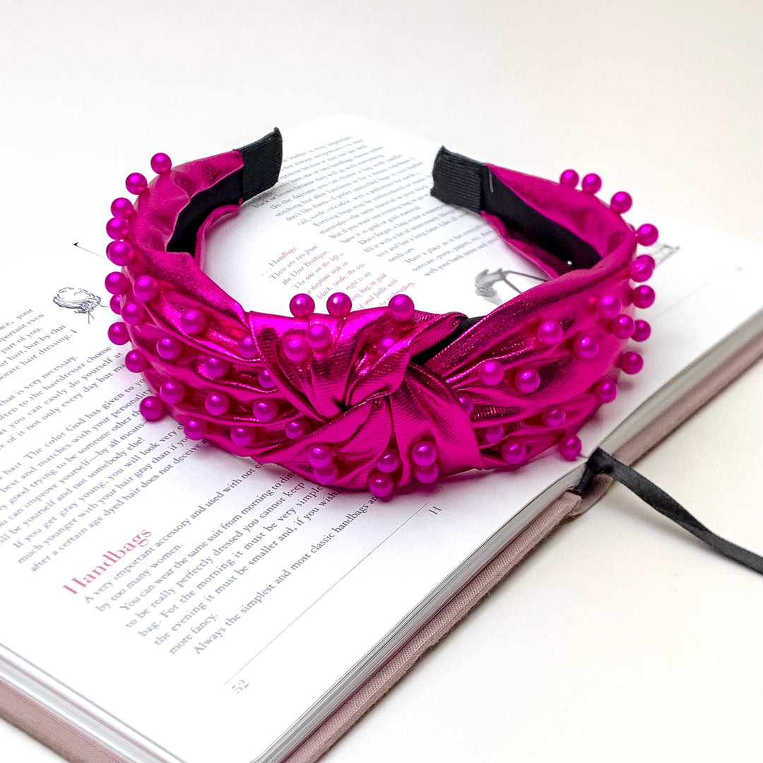 Top of the Charts Fuchsia Pink Headband with Fuchsia Pink Pearls - Giddy Up Glamour Boutique