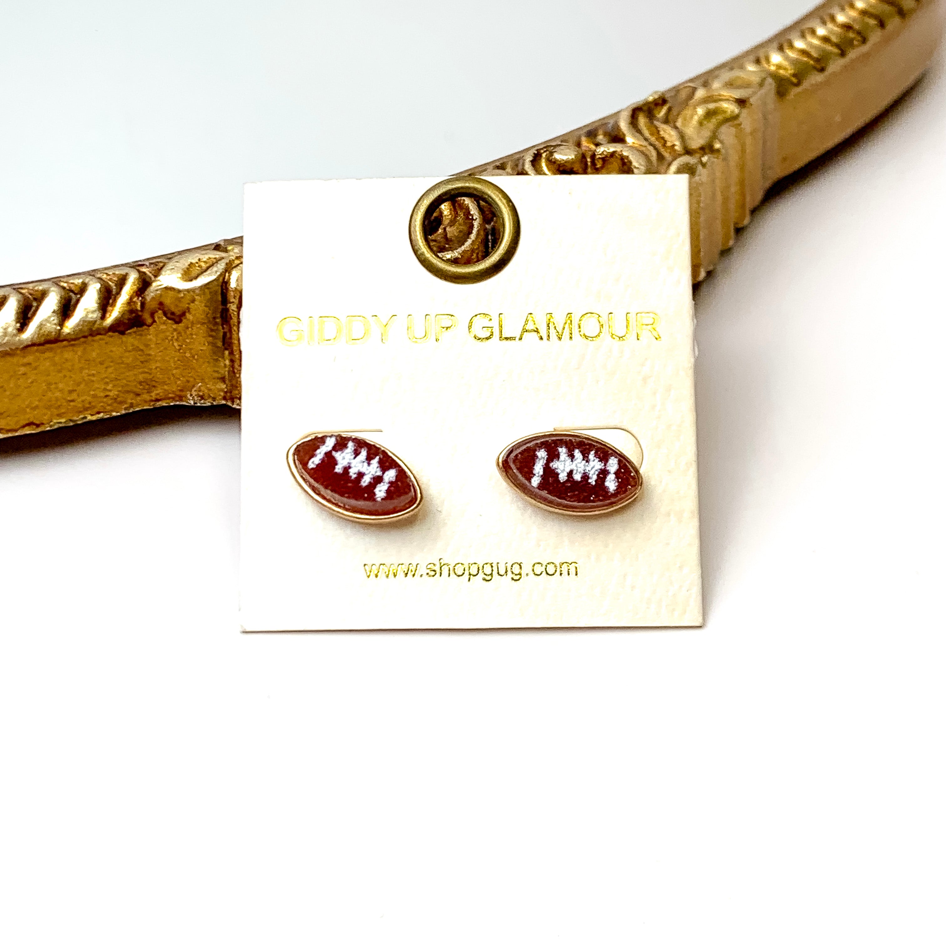 Let's Go! Gold Tone Druzy Football Stud Earrings - Giddy Up Glamour Boutique