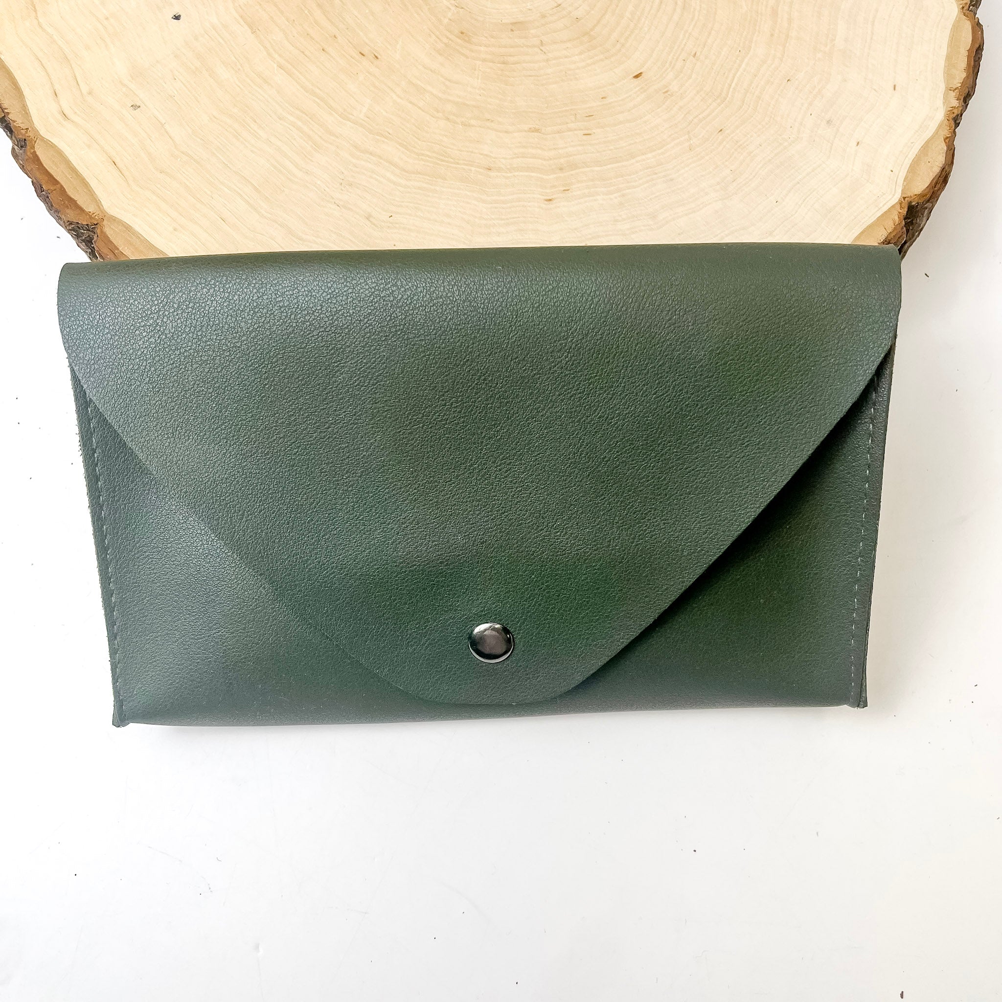 Envelope Faux Leather Fanny Pack in Olive Green - Giddy Up Glamour Boutique