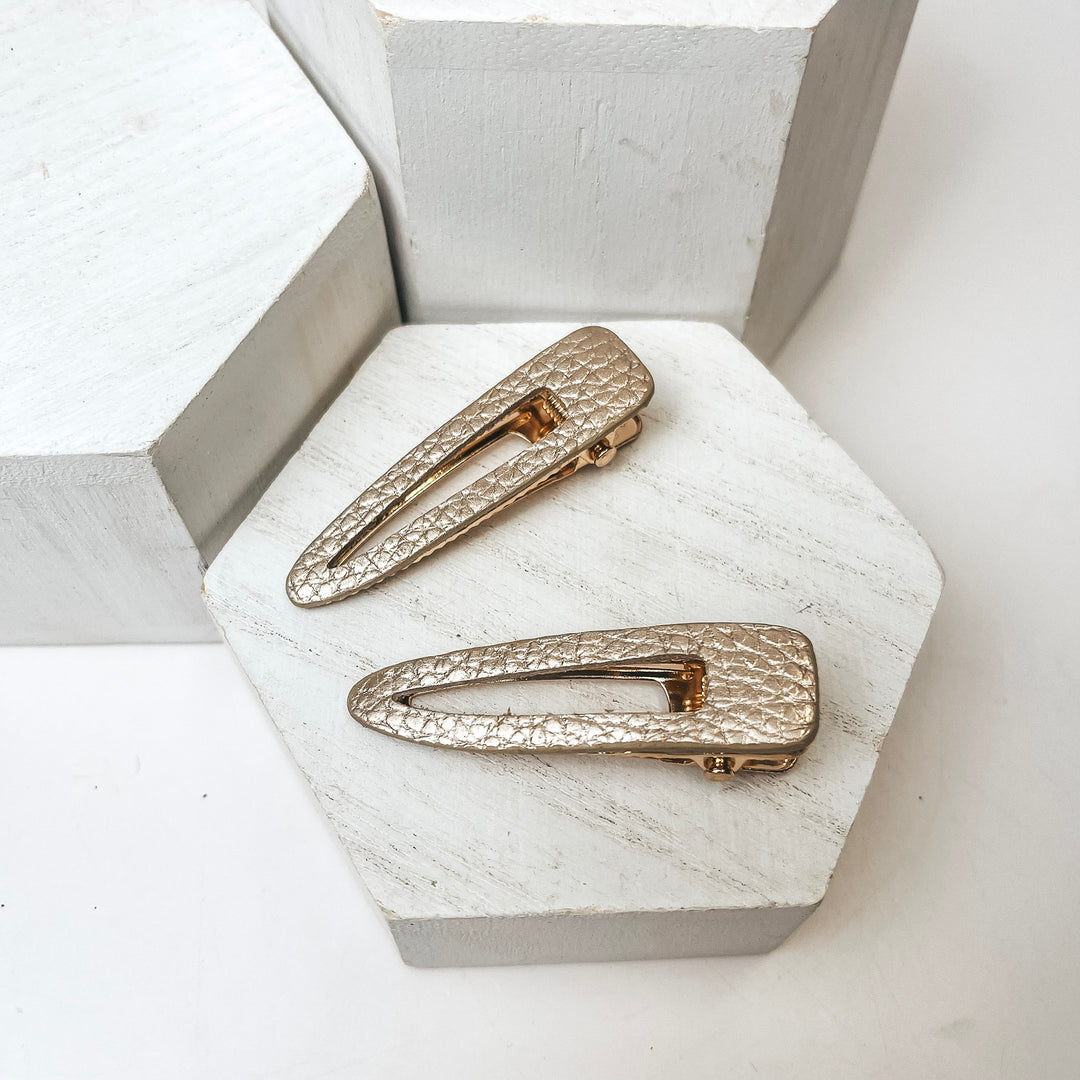 Triangular Hair Clip Pair in Rose Gold Snakeskin - Giddy Up Glamour Boutique