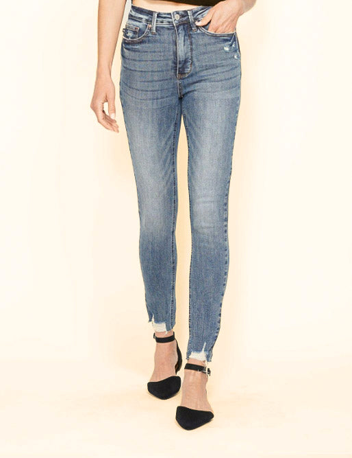 Judy Blue | Urban Essentials Tummy Control Skinny Jean with Destroy Hem in Vintage Medium Wash