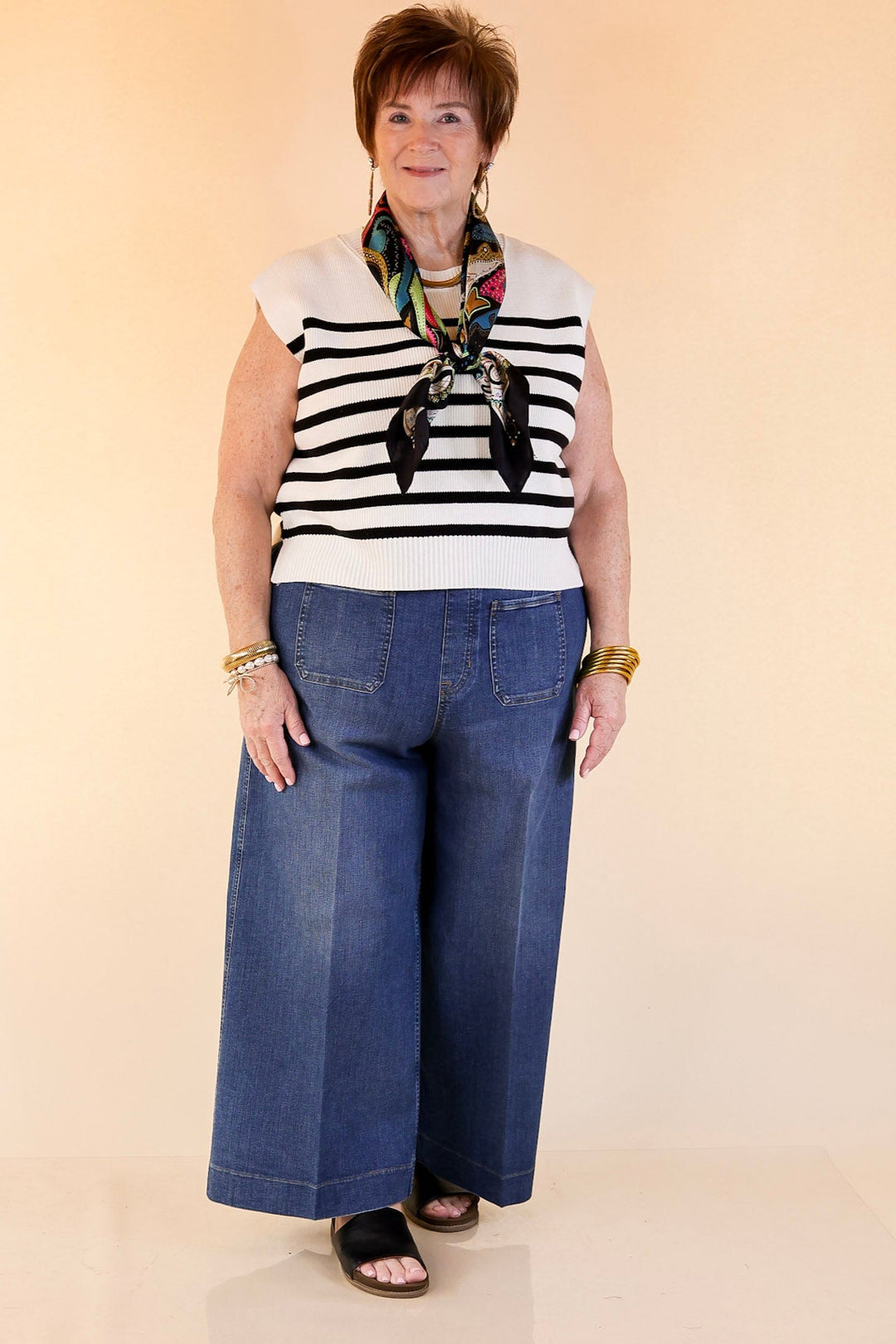 Stripe Things Up Drop Shoulder Knit Sweater in White with Black Stripes