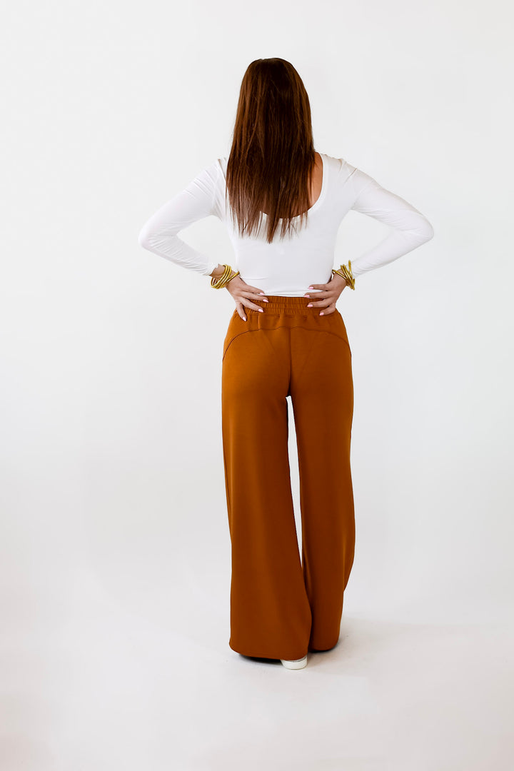 SPANX | AirEssentials Wide Leg Sweatpants in Butterscotch Brown - Giddy Up Glamour Boutique