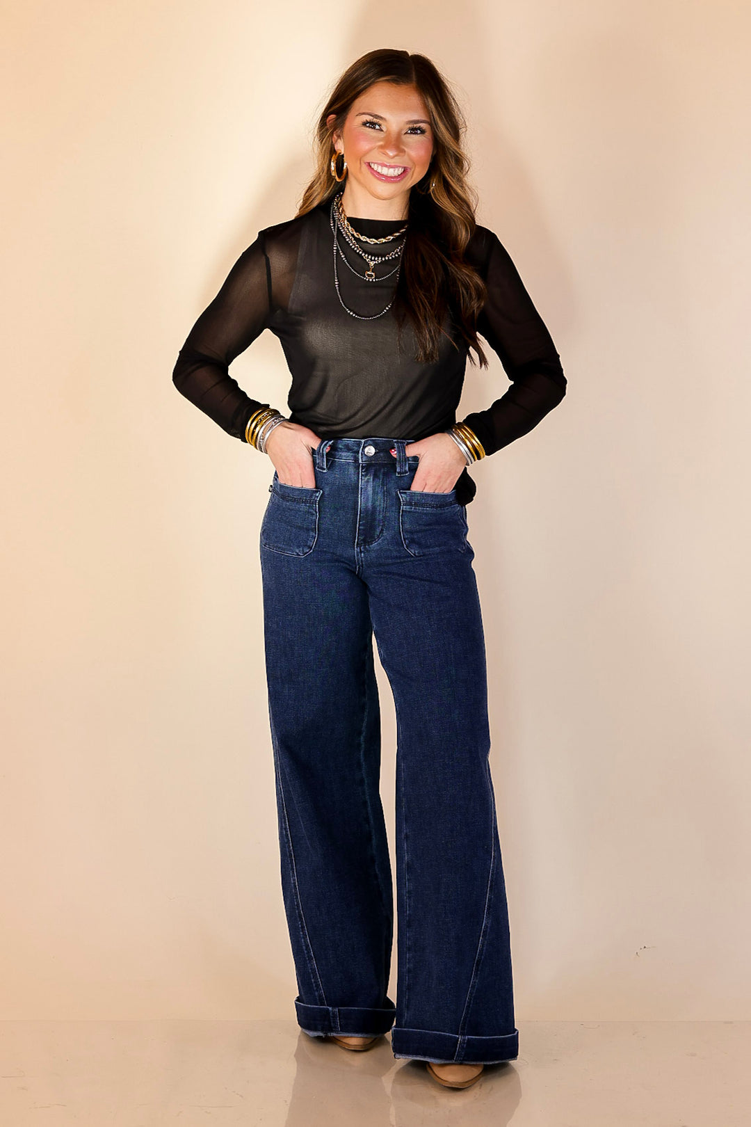 Sheer Confidence Solid Mesh Long Sleeve Top in Black