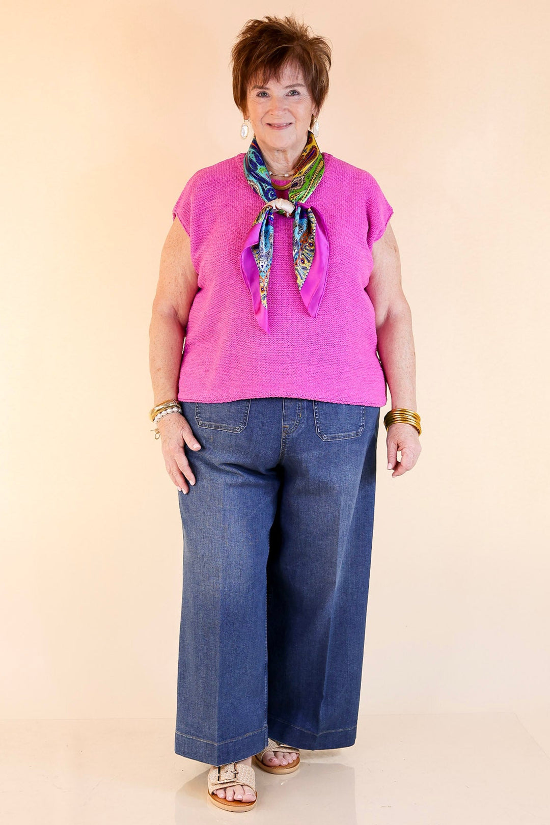 Forever Favorite Oversized Crew Neck Sweater Vest in Bright Mauve